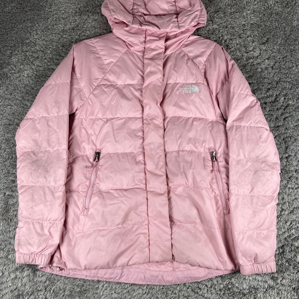The North Face Puffer Jacket Womens XS Pink Hooded Quilted Insulated Coat Winter